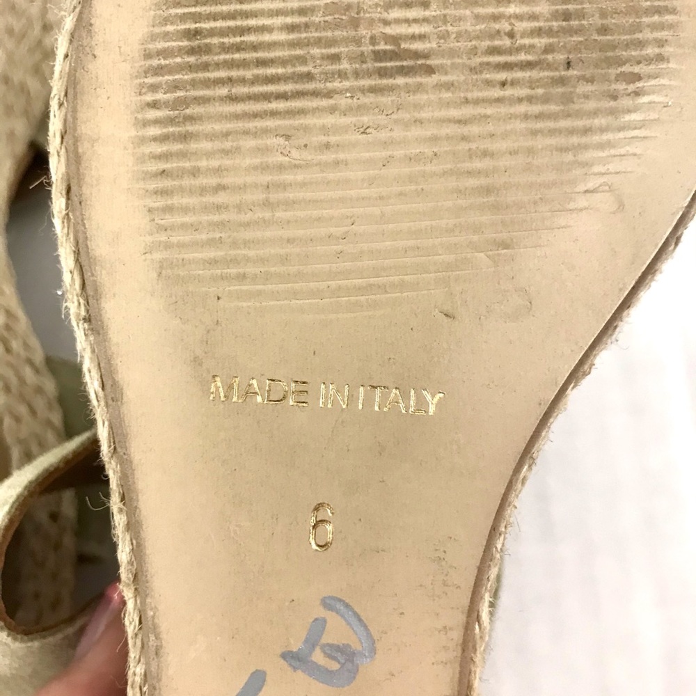 Garnet Hill Sage Green Suede Wedge Sandals - Picture 7 of 7